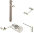 Moen Align Modern Bathroom Set - Single Handle Vessel Faucet, 24-Inch Towel Bar, Pivoting & Single Post Toilet Paper Holders, Robe Hook in Brushed Nickel