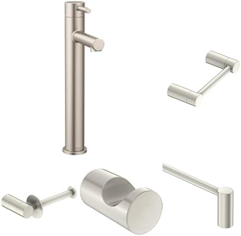 Moen Align Modern Bathroom Set - Single Handle Vessel Faucet, 24-Inch Towel Bar, Pivoting & Single Post Toilet Paper Holders, Robe Hook in Brushed Nickel