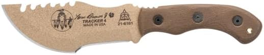 Tops Knives Tom Brown Tracker #4 Full Tang Fixed Blade- Coyote Tan Coating Blade Finish- Coyote Tan Kydex Sheath w/Multi-Position Spring Steel Clip (Green Canvas Micarta Handle)