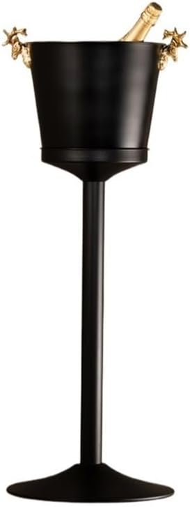 Ice Bucket, Stainless Steel Vertical Spiced Ice Bucket, Outdoor Bar Restaurant Ice Wine Dispenser, Shelf Included Ice Buckets for Parties(Black)