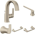 Moen Doux Brushed Nickel Bathroom Set - One-Handle High Arc Faucet with 24-Inch Towel Bar, Hand Towel Bar, Pivoting Paper Holder and Robe Hook