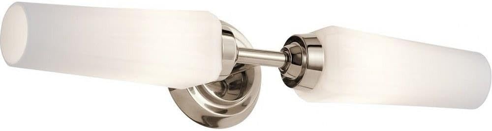 Kichler Truby 2-Light Bathroom Vanity Light Fixture with Satin Etched Cased Opal Glass in Polished Nickel, Modern Wall Mount Light for Mirror (19.75 x 4.5 x 4.5), 45887NI