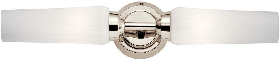 Kichler Truby 2-Light Bathroom Vanity Light Fixture with Satin Etched Cased Opal Glass in Polished Nickel, Modern Wall Mount Light for Mirror (19.75 x 4.5 x 4.5), 45887NI