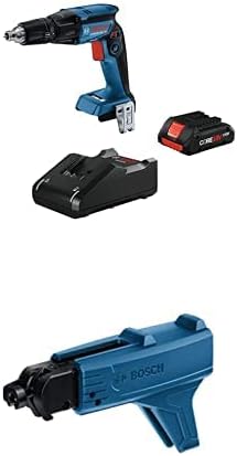 Bundle of BOSCH GTB18V-45B15 18V Brushless 1/4 In. Hex Screwgun with (1) CORE18V 4.0 Ah Compact Battery + BOSCH GMA22 Auto Feed Attachment for GTB18V-45 Screwgun
