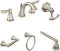 Moen Brantford Brushed Nickel Bathroom Set: 3-Hole Widespread Faucet with 24-Inch Towel Bar, Double Robe Hook, Hand Towel Ring & Toilet Paper Holder