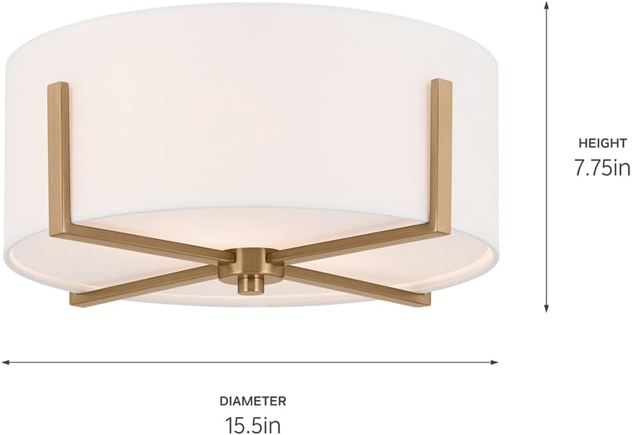 Kichler Malen 52593CPZ Flush Mount 2-Light 15.5˝ with White Fabric Shade in Champagne Bronze