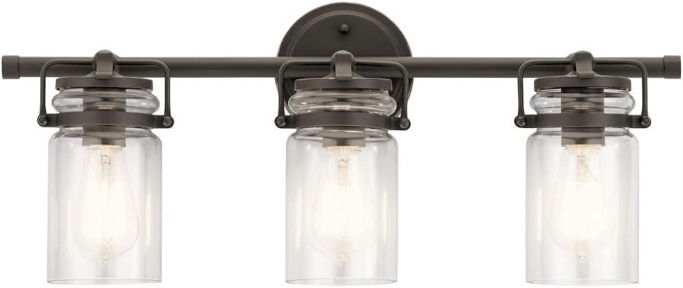 3 Light Vanity Light Approved for Damp Locations with Vintage Industrial Inspirations 10 inches Tall by 24 inches Wide-Champagne Bronze Finish 147-Bel-4763250