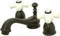 Kingston Brass KS3955PX Restoration Mini Widespread Lavatory Faucet with Porcelain Cross Handle, Oil Rubbed Bronze, 4-Inch Adjustable Center