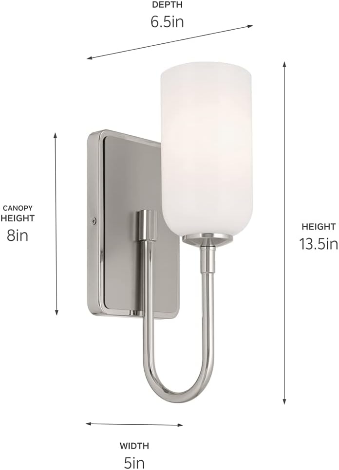Kichler Solia 13.5' 1 Light Wall Sconce with Opal Glass in Polished Nickel with Stain Nickel