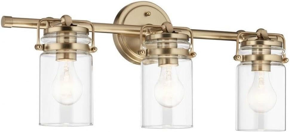 3 Light Vanity Light Approved for Damp Locations with Vintage Industrial Inspirations 10 inches Tall by 24 inches Wide-Champagne Bronze Finish 147-Bel-4763250
