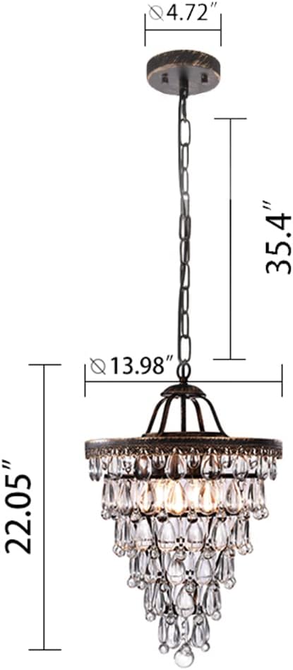 Wellmet 14 Inch Crystal Chandelier,Farmhouse Bronze Bathroom Chandeliers,4-Light Foyer Lighting Hanging Pendant Light Fixture for Bedroom Entryway Living Kids Room Corridor Closet