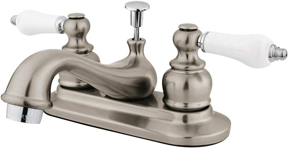 Kingston Brass KB607B Victorian 4-Inch Centerset Lavatory Faucet Retail Pop-Up, Brushed Nickel/Polished Chrome