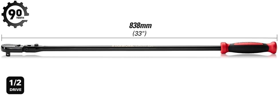 STARWORK TRUE MECHANIC™ 1/2' Drive 90 Tooth Dust-Proof Black Chrome Locking Flex Ratchet, Extra Long 33' Length
