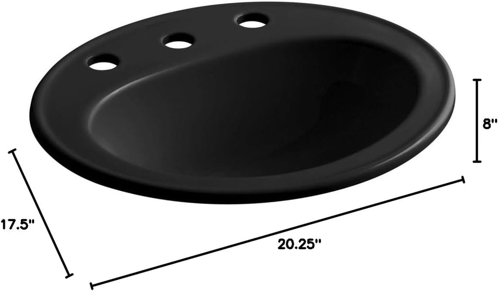 KOHLER K-2196-8-7 Pennington Self-Rimming Bathroom Sink, Black Black