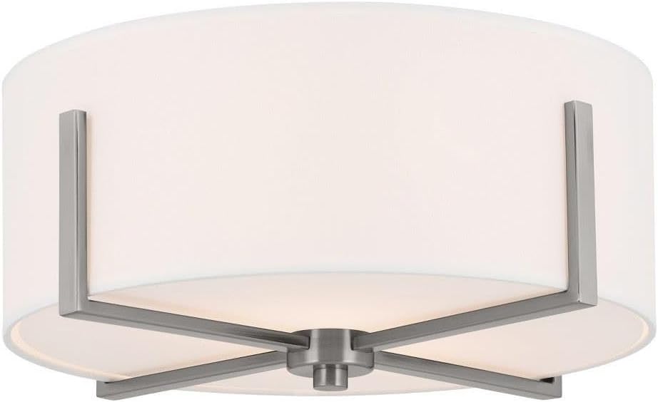 Kichler Malen 52593CLP Flush Mount 2-Light 15.5˝ with White Fabric Shade in Classic Pewter