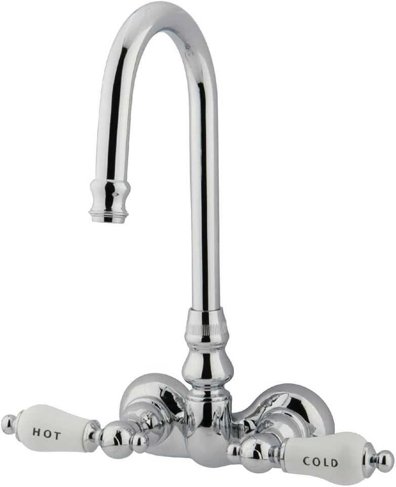 Kingston Brass CC74T1 Vintage Leg Tub Filler, Porcelain Lever Handle, Polished Chrome,8-Inch Adjustable Center