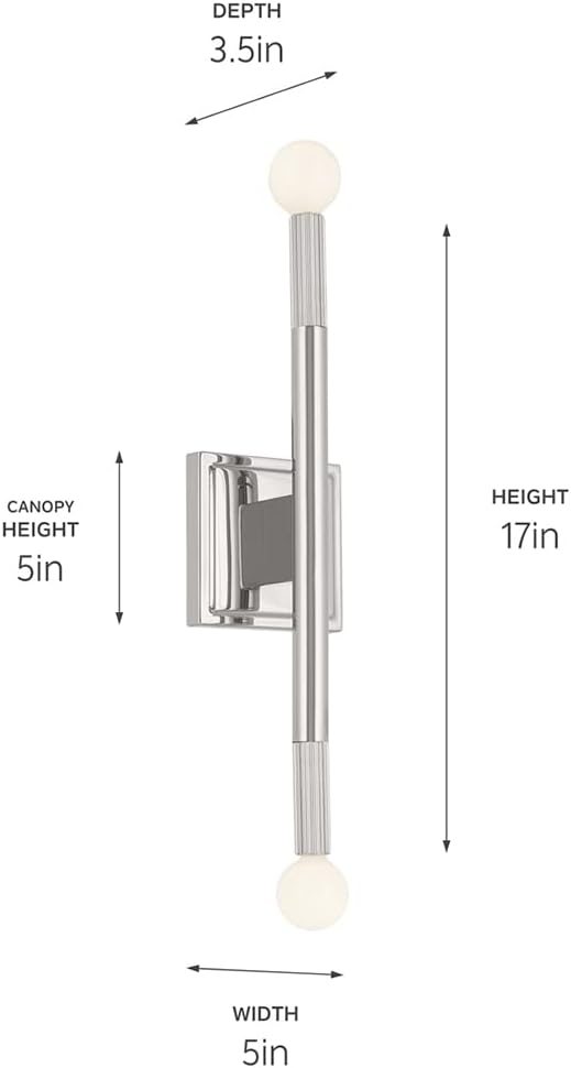 Kichler Odensa 17 Inch 2 Light Wall Sconce in Polished Nickel