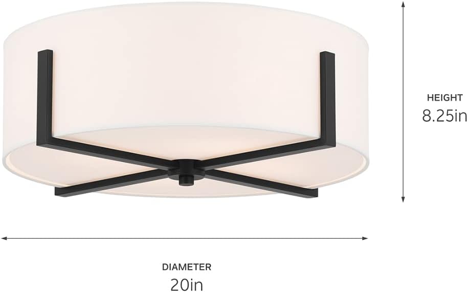 Kichler Malen 52594BK Flush Mount 4-Light 20˝ with White Fabric Shade in Black