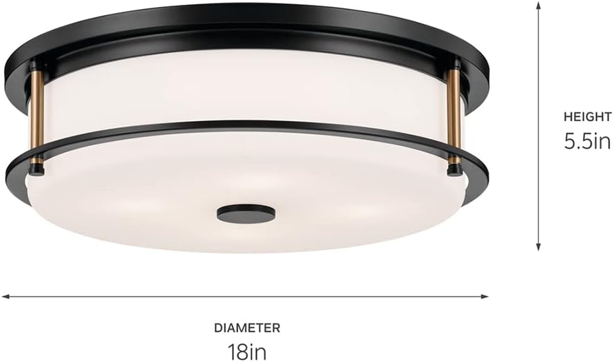 Kichler Brit 52597BKCPZ Flush Mount 4-Light 18˝ with Satin Etched Cased Opal Glass in Black and Champagne Bronze