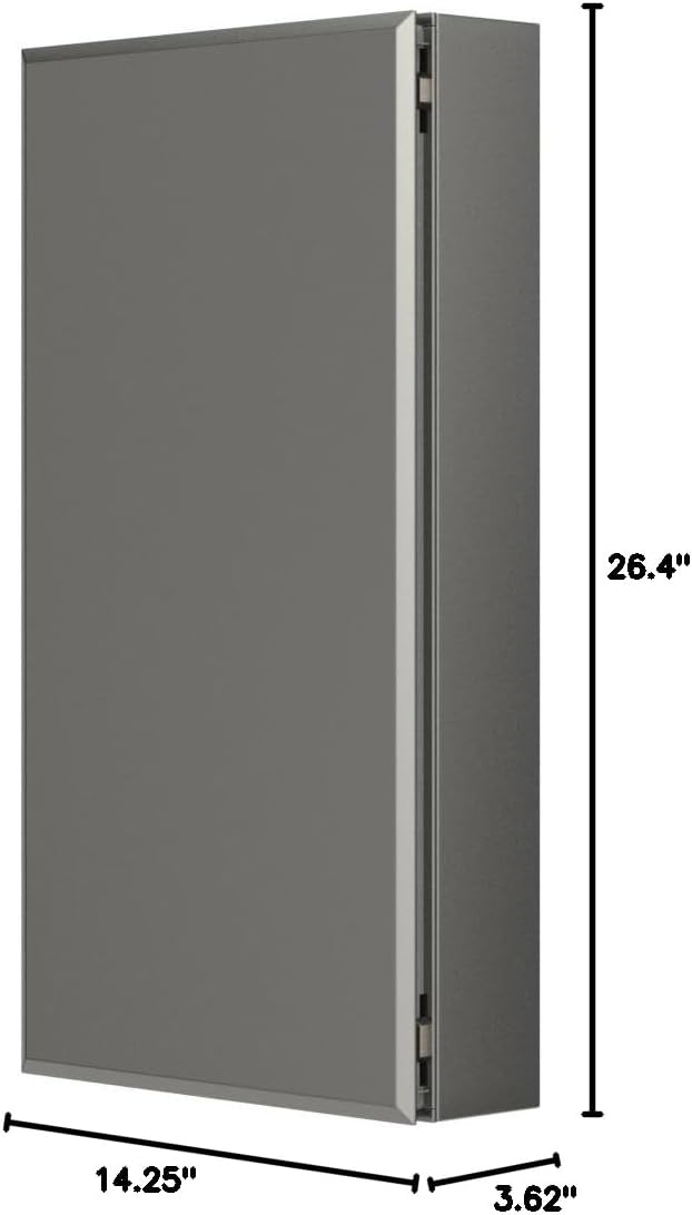 Kohler CB-CLC1526FS Frameless Bathroom Mirror Medicine Cabinet, Single Door, Rectangular Beveled Edge Frame, Bathroom Cabinet Mirror, Adjustable Shelves, 15 in. W x 26 in. H