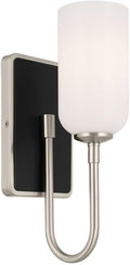 Kichler Solia 1-Light Wall Sconce, Modern Light with Opal Glass in Brushed Nickel with Black, Damp Rated, for Bathroom, Bedroom, Living Room, or Hallway (13.5' x 5'), 55161NI