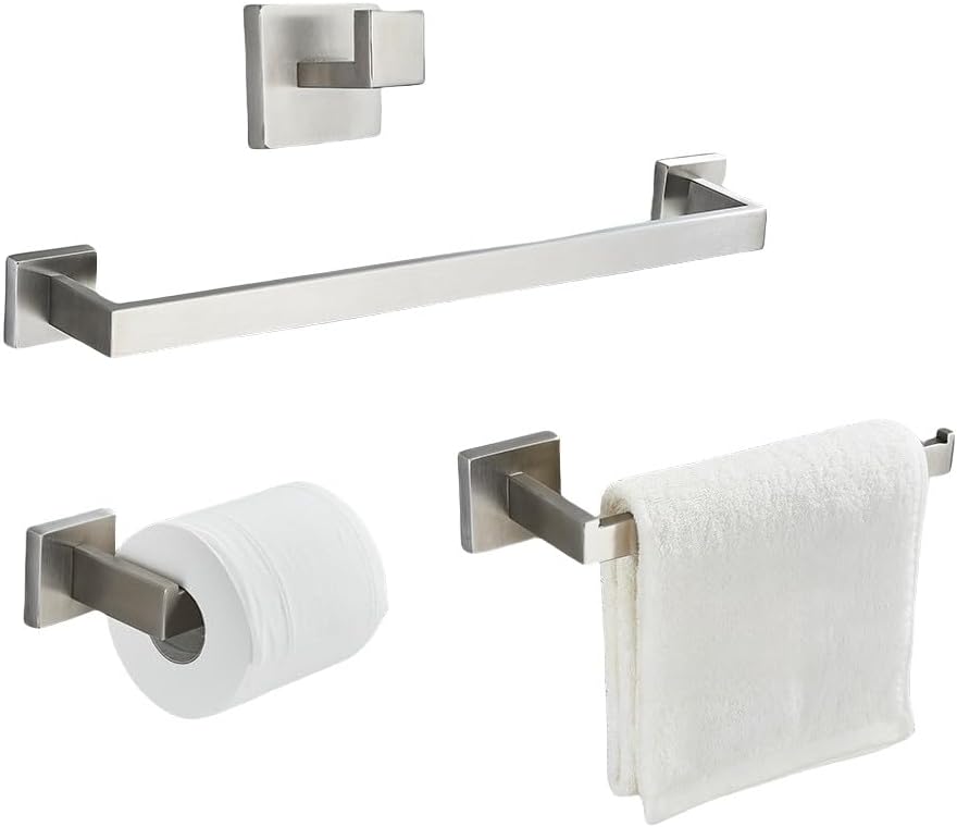 Stainless Steel Bathroom Accessories Set Brushed Nickel Towel Bar Robe Hook Toilet Paper Holder Ring Accessory,4pc a Set