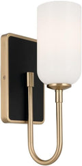 Kichler Solia 1-Light Wall Sconce, Modern Light with Opal Glass in Champagne Bronze with Black, Damp Rated, for Bathroom, Bedroom, Living Room, or Hallway (13.5' x 5'), 55161CPZ