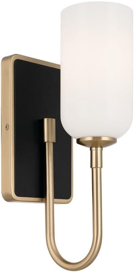 Kichler Solia 1-Light Wall Sconce, Modern Light with Opal Glass in Champagne Bronze with Black, Damp Rated, for Bathroom, Bedroom, Living Room, or Hallway (13.5' x 5'), 55161CPZ
