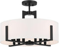 Kichler Malen 20' 8-Light Convertible Semi-Flush with White Fabric Shade in Black, 52592BK