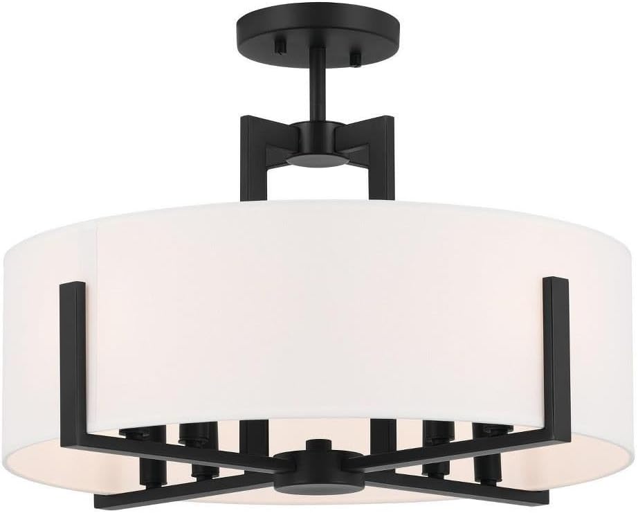 Kichler Malen 20' 8-Light Convertible Semi-Flush with White Fabric Shade in Black, 52592BK