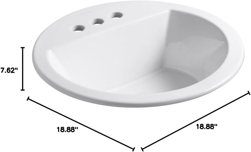 KOHLER K-2714-4-58 Bryant Round Drop-In Bathroom Sink with Centerset Faucet Holes, 4', Thunder Grey