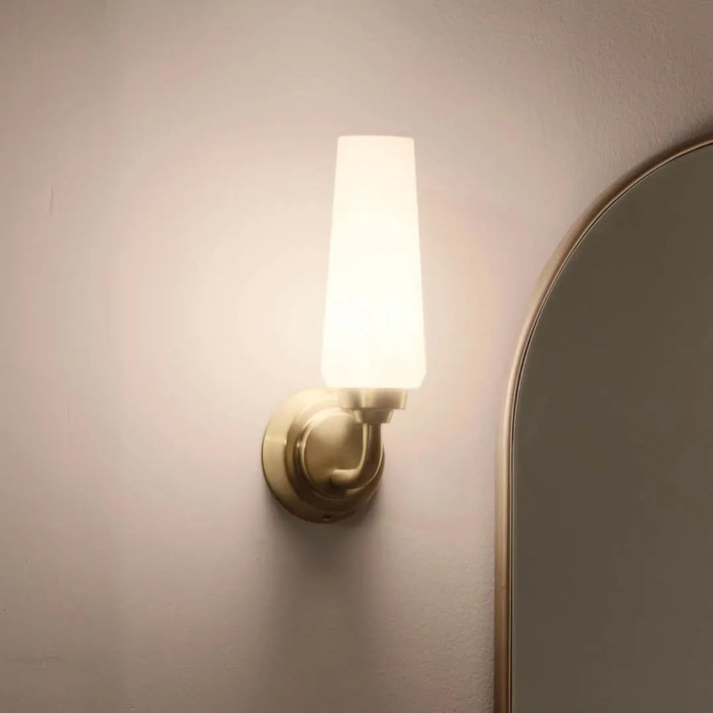 Kichler, Truby 11.5 Inch 1 Light Wall Sconce with Satin Etched Cased Opal Glass in Champagne Bronze, 55073CPZ