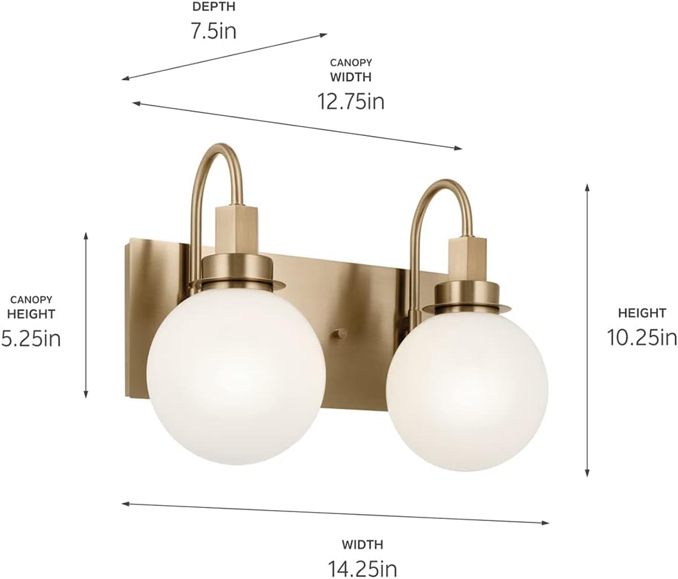 Kichler Hex 14.25' 2-Light Bathroom Vanity Light Fixture with Opal Glass in Champagne Bronze for Modern Bathroom Lighting Over Mirror (14.25' W x 10.25' H) 55150CPZ