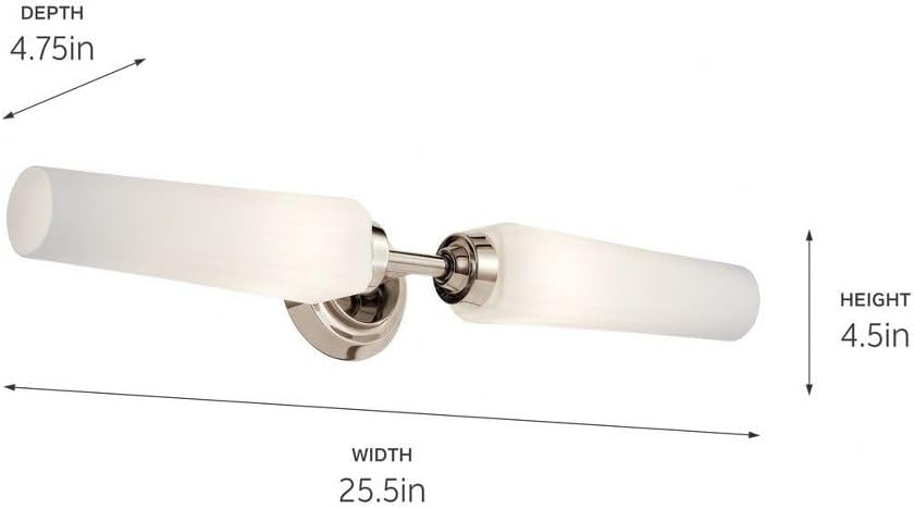 Kichler Truby 24.75 Inch 2 Light Vanity Light with Satin Etched Cased Opal Glass in Polished Nickel