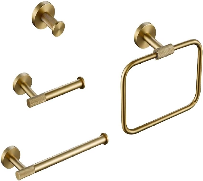 Bathroom Hardware Accessories Set Brushed Gold Knurled Brass Kit Towel Bar Ring Robe Hook Paper Holder Towel Ring Toilet Brush,Shelf Ring