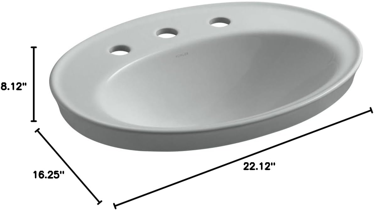 KOHLER K-2075-8-95 Serif Self-Rimming Bathroom Sink, Ice Grey