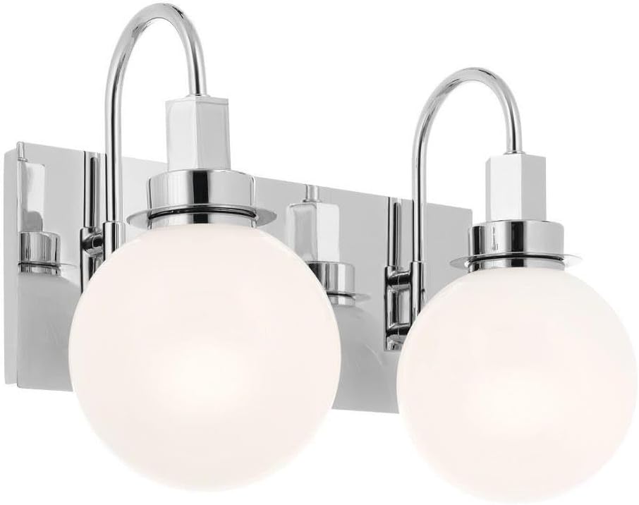 Kichler Hex 2-Light Vanity Light, Modern Light with Opal Glass in Chrome, Install Up or Down, Damp Rated, for Bathroom Vanity (14.25' x 10.25'), 55150CH