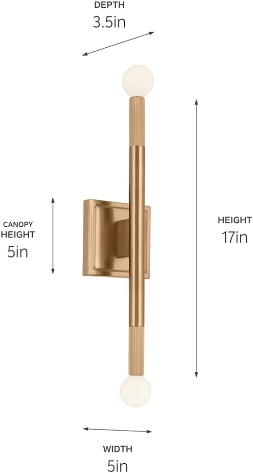 Kichler Odensa 2-Light Wall Vanity, Modern Light in Champagne Bronze, Mount Horizontally or Vertically, for Illuminating Art, TV, Mirrors, Bookshelves, Bed, Vanity, Bar, Hallways (17' x 5'), 52556CPZ