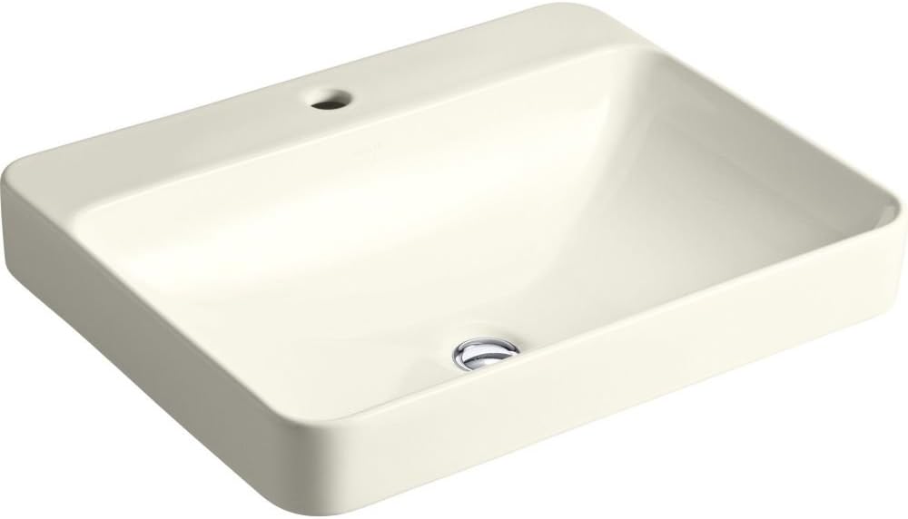 KOHLER K-2660-1-96 Vox Rectangle Vessel Above-Counter Bathroom Sink with Single Faucet Hole, Biscuit 6.88 x 18.13 x 23.00 inches
