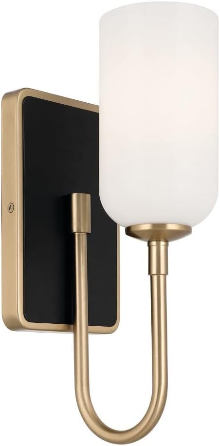 Kichler Solia 1-Light Wall Sconce, Modern Light with Opal Glass in Champagne Bronze with Black, Damp Rated, for Bathroom, Bedroom, Living Room, or Hallway (13.5' x 5'), 55161CPZ