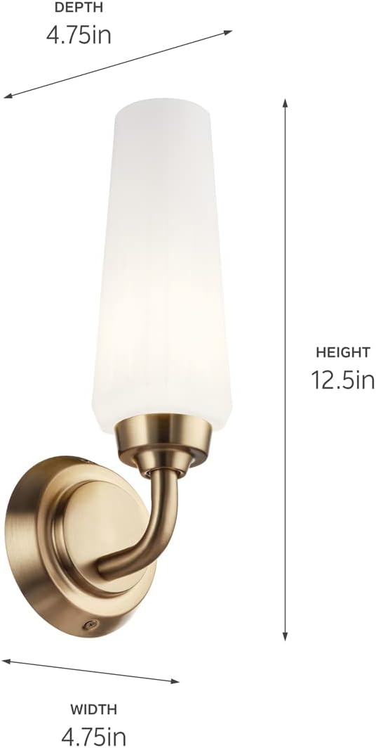Kichler, Truby 11.5 Inch 1 Light Wall Sconce with Satin Etched Cased Opal Glass in Champagne Bronze, 55073CPZ