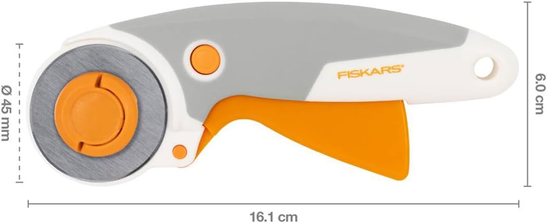 Fiskars Trigger Rotary Cutter, With Blade Ø 45 mm, For Right- and Left-handed Users, Orange/White/Grey, 1003910