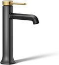 KOHLER 27003-4N-BMB Occasion Tall Single-Handle Bathroom Faucet with Pop-Up Drain Assembly, One Hole Bathroom Sink Faucet, 0.5 gpm, Matte Black with Moderne Brass