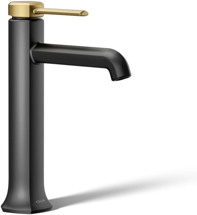 KOHLER 27003-4N-BMB Occasion Tall Single-Handle Bathroom Faucet with Pop-Up Drain Assembly, One Hole Bathroom Sink Faucet, 0.5 gpm, Matte Black with Moderne Brass