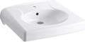 KOHLER K-1977-0 Brenham Wall-Mounted or Concealed Carrier Arm Mounted Commercial Bathroom Sink with Single Faucet Hole, White