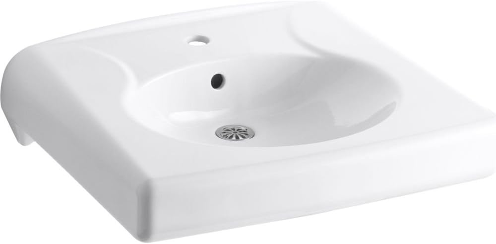 KOHLER K-1977-0 Brenham Wall-Mounted or Concealed Carrier Arm Mounted Commercial Bathroom Sink with Single Faucet Hole, White