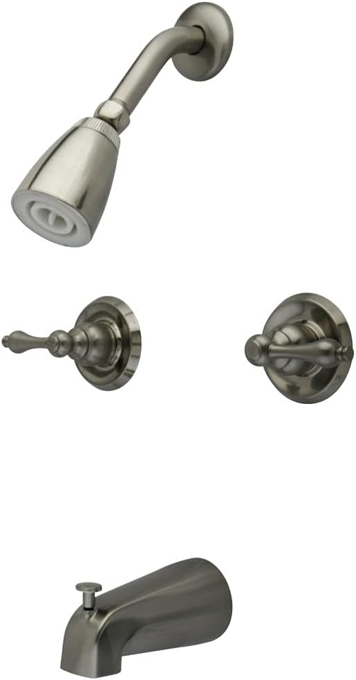 Kingston Brass KB248AL Twin Handle Tub and Shower Faucet with Decor Lever Handle, Brushed Nickel, 5-Inch Spout Reach