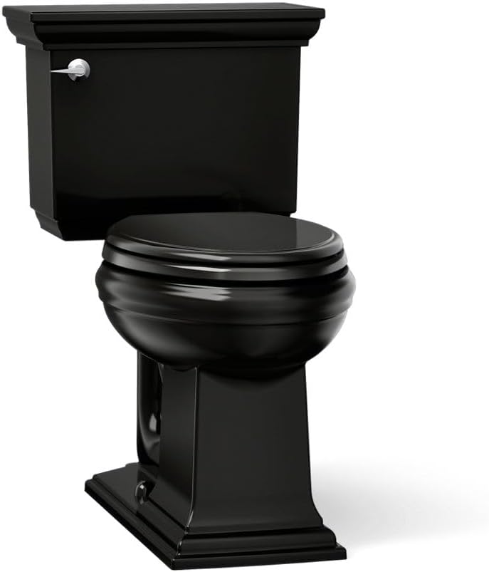 KOHLER K-3817-7 Memoirs Stately Comfort Height Two-Piece Elongated 1.28 GPF Toilet with AquaPiston Flush Technology and Left-Hand Trip Lever, Black Black