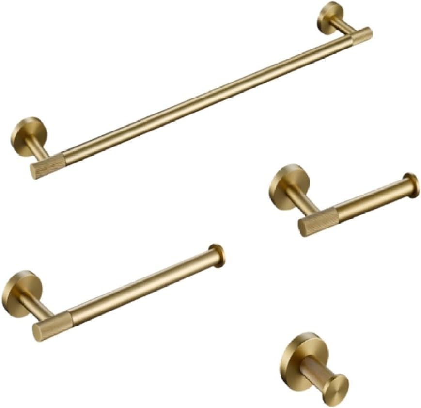 Bathroom Hardware Accessories Set Brushed Gold Knurled Brass Kit Towel Bar Ring Robe Hook Paper Holder Towel Ring Toilet Brush,kit,45
