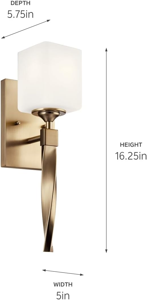 Kichler Marette Light Sconce, 5 inch 1 Light Sconce in Champagne Bronze, (16.25' H x 5.75' D x 5' W), 55000CPZ
